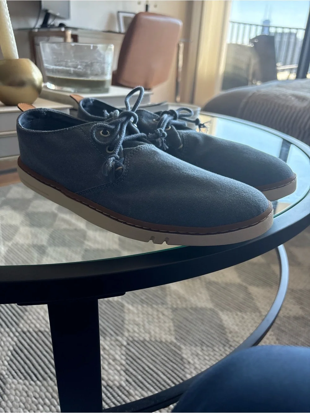 Timberland Men’s Blue Canvas Lace-Up Dress Shoes with Tan Trim size 10 nwt
